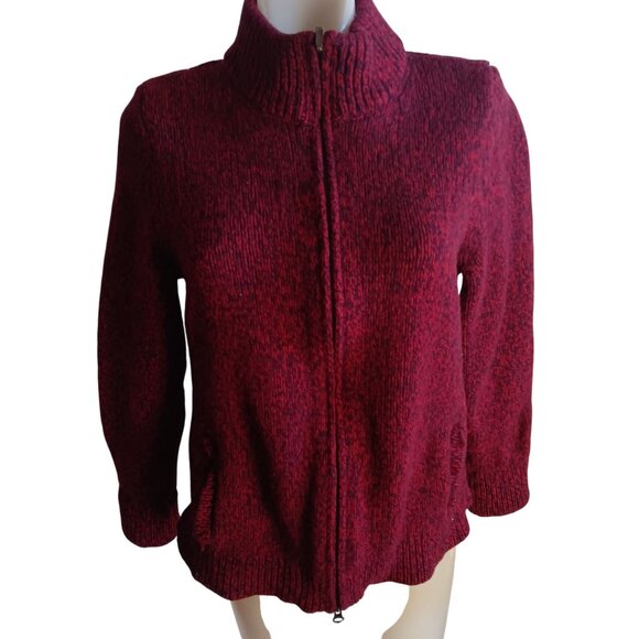 Medium L.L. Bean Sweater Jacket Womens Lambs wool Red Heather Full-Zip - Picture 2 of 8